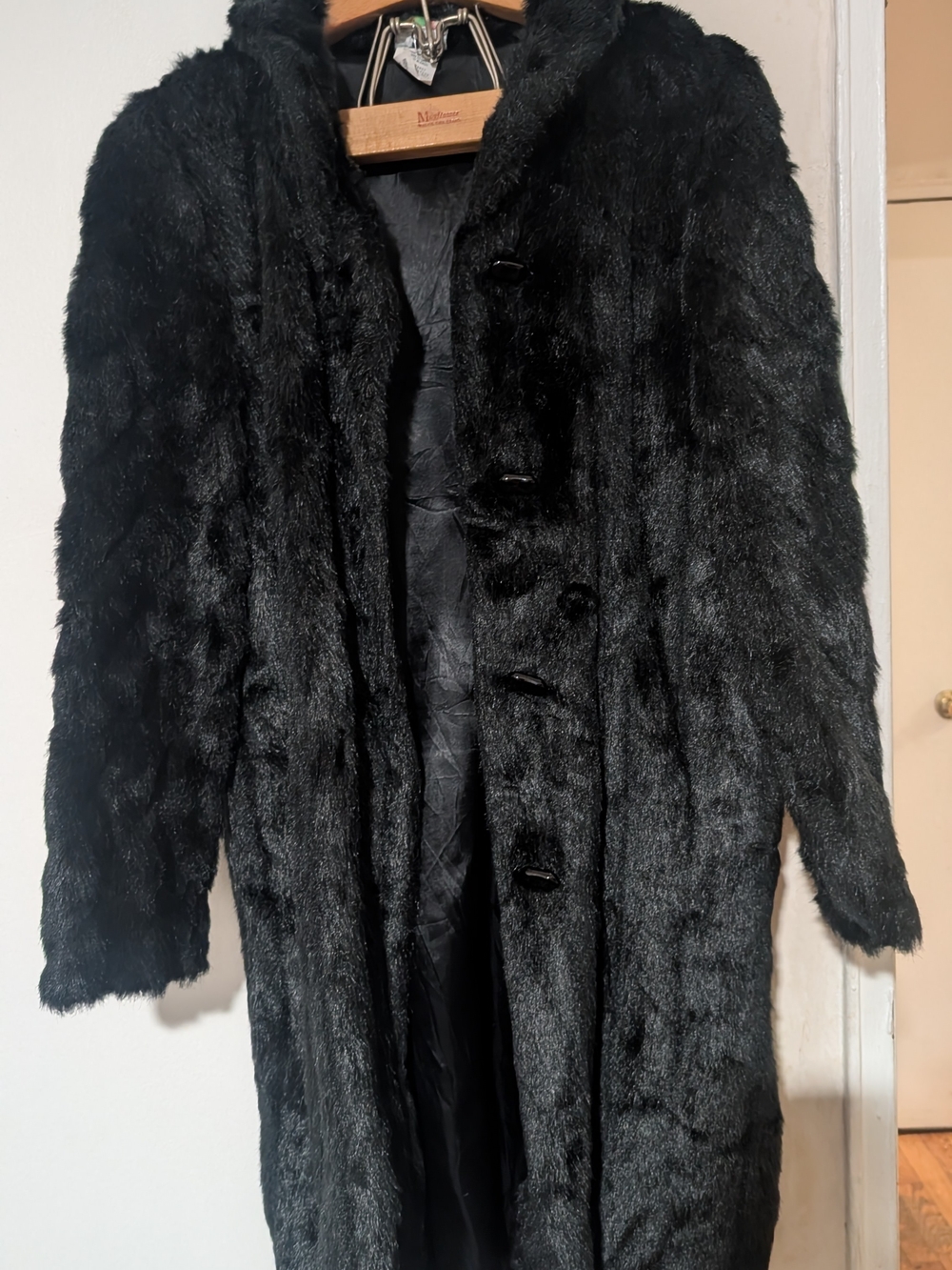 Black Faux Fur Long Coat - Girls, Women
